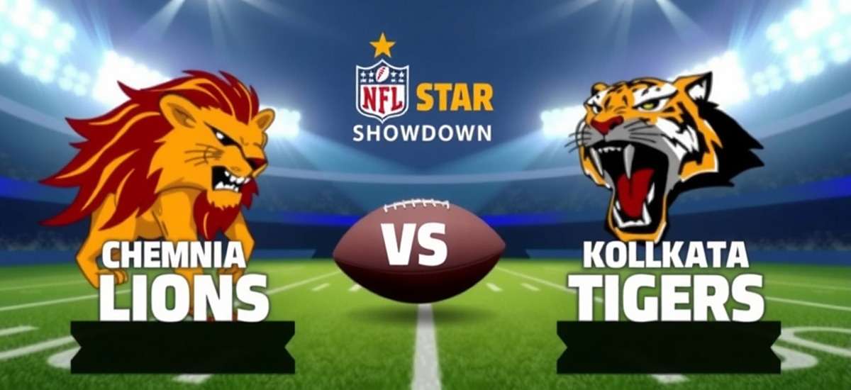 NFL India Star Showdown gameplay showing a match between Chennai Lions and Kolkata Tigers