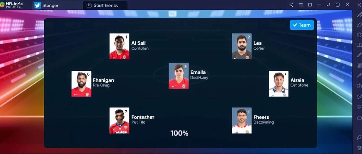 NFL India Star Showdown strategy guide showing a team formation screen with Indian player names